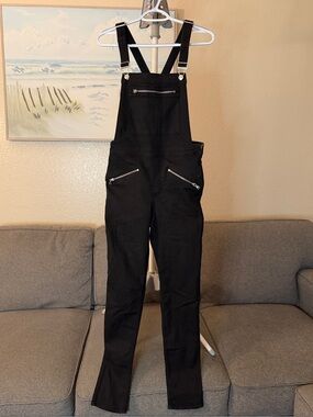 Divided Black Women's Denim Overalls with Zip Details